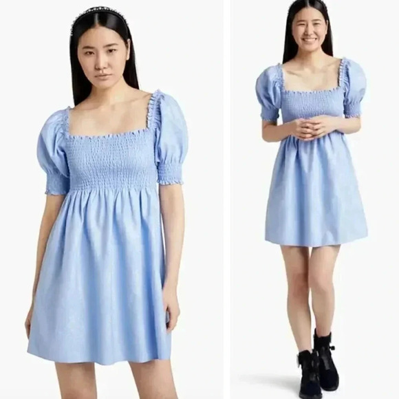 Hill House The Athena Nap Dress in Light Blue Glitter Check Preppy Wedding Party - Picture 1 of 8